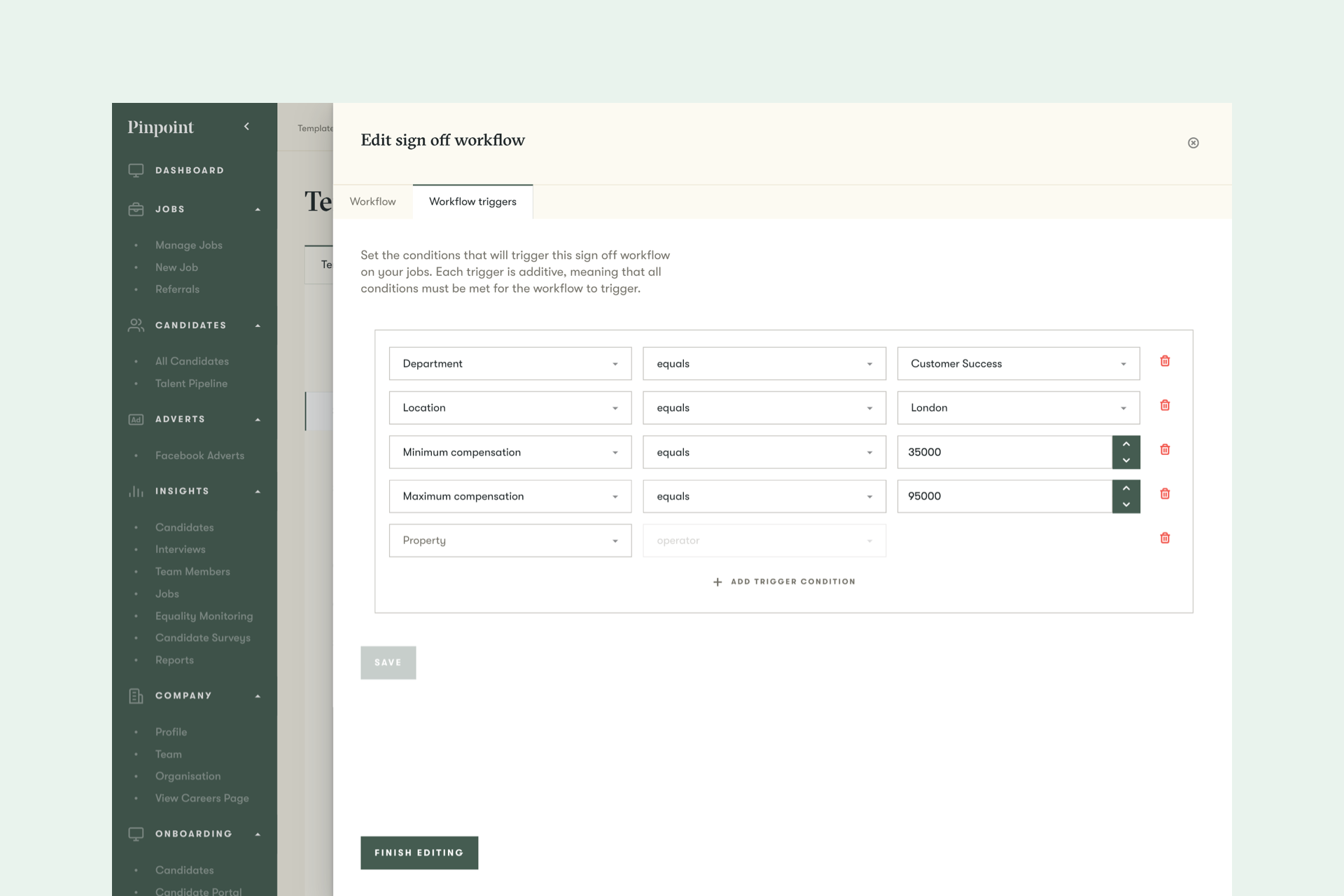 Sign off Workflow Filters